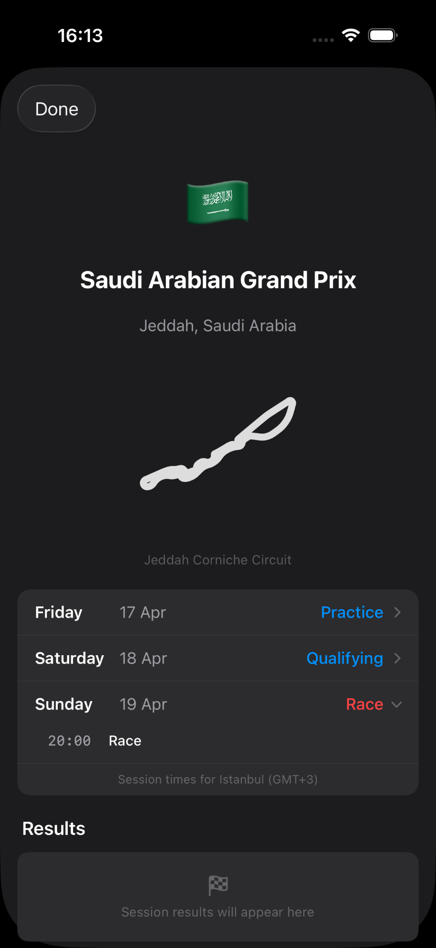 Formula GP Calendar 2026 app screenshot